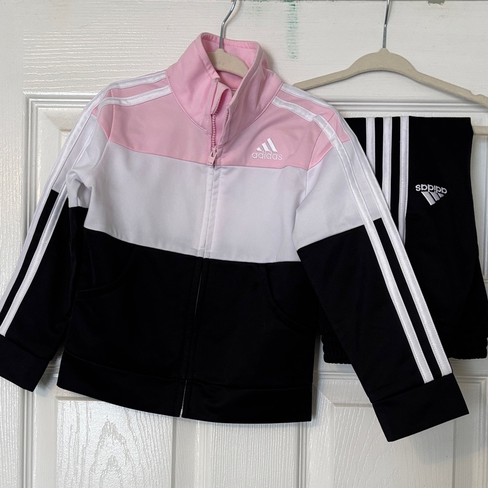 Adidas Pink, White, and Black Kids' Track Set